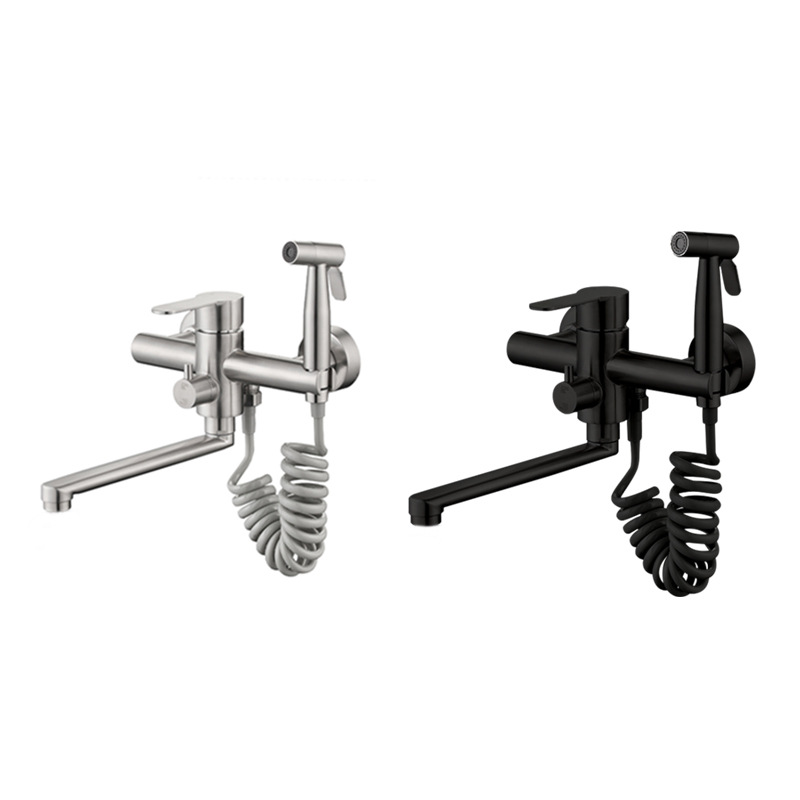 Wall-Mounted Kitchen Mixer with Spray Gun